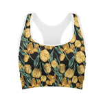 Yellow Tulip Floral Pattern Print Women's Sports Bra