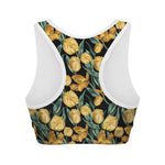 Yellow Tulip Floral Pattern Print Women's Sports Bra