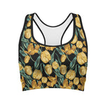 Yellow Tulip Floral Pattern Print Women's Sports Bra