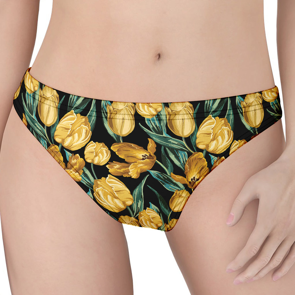 Yellow Tulip Floral Pattern Print Women's Thong