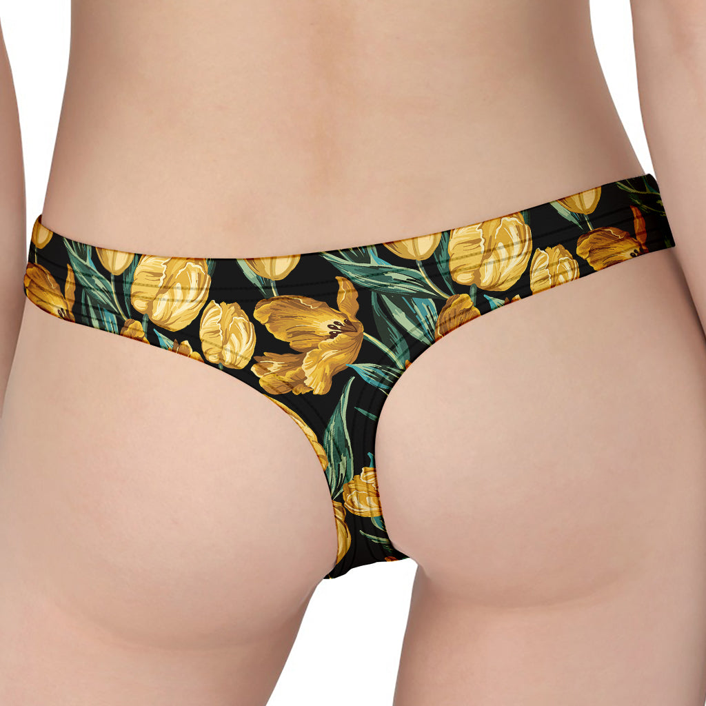 Yellow Tulip Floral Pattern Print Women's Thong