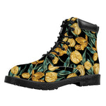 Yellow Tulip Floral Pattern Print Work Boots