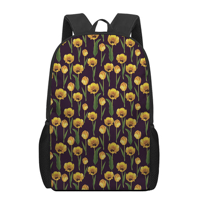Yellow Tulip Flower Pattern Print 17 Inch Backpack