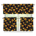 Yellow Tulip Flower Pattern Print 3 Piece Kitchen Curtains