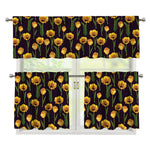 Yellow Tulip Flower Pattern Print 3 Piece Kitchen Curtains