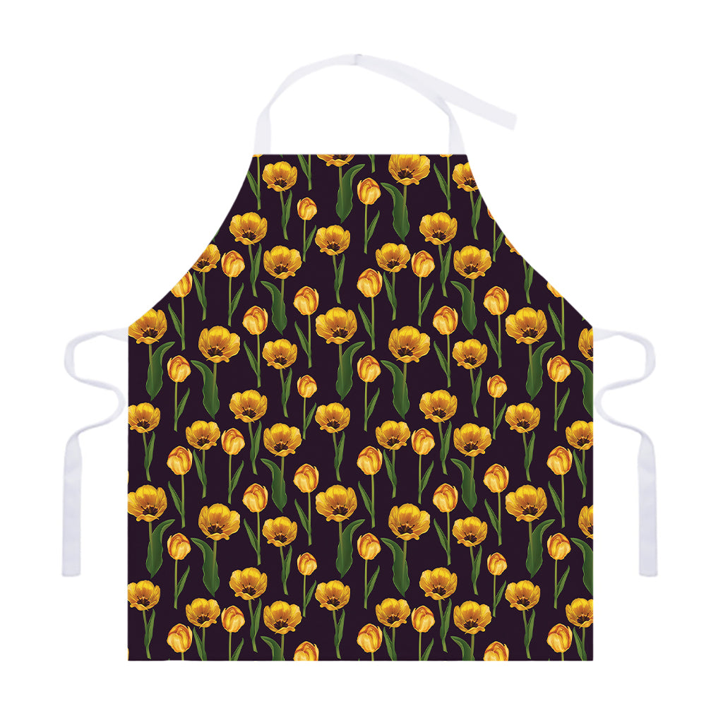 Yellow Tulip Flower Pattern Print Adjustable Apron