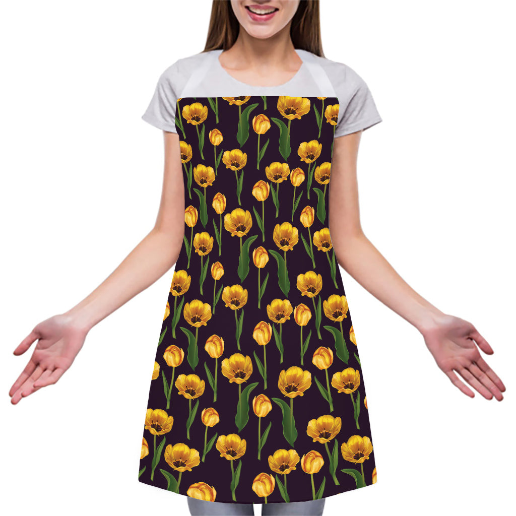 Yellow Tulip Flower Pattern Print Adjustable Apron