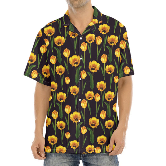 Yellow Tulip Flower Pattern Print Aloha Shirt