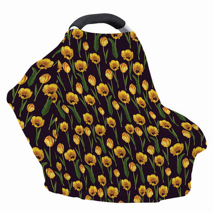 Yellow Tulip Flower Pattern Print Baby Seat Cover