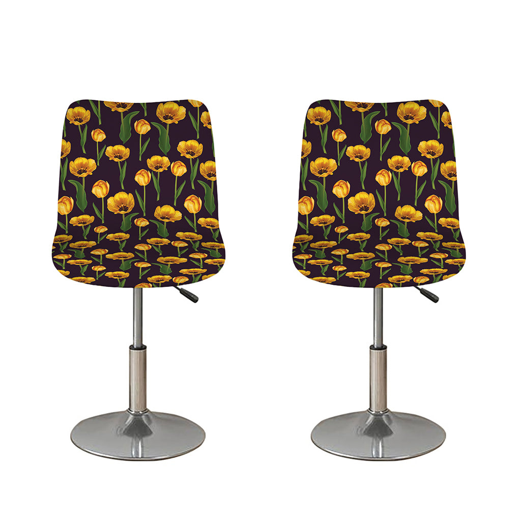 Yellow Tulip Flower Pattern Print Bar Stool Covers