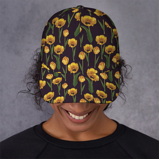 Yellow Tulip Flower Pattern Print Baseball Cap