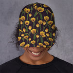 Yellow Tulip Flower Pattern Print Baseball Cap