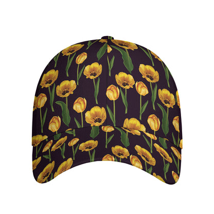Yellow Tulip Flower Pattern Print Baseball Cap