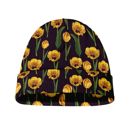 Yellow Tulip Flower Pattern Print Beanie