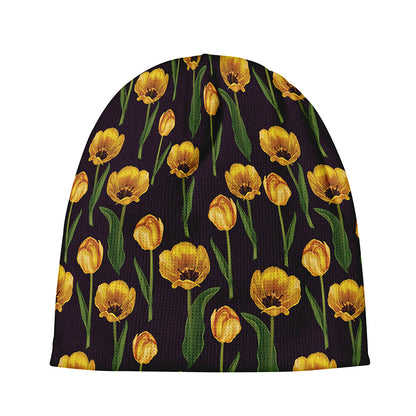 Yellow Tulip Flower Pattern Print Beanie