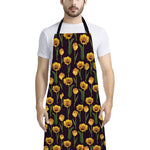 Yellow Tulip Flower Pattern Print Bib Apron With Pocket