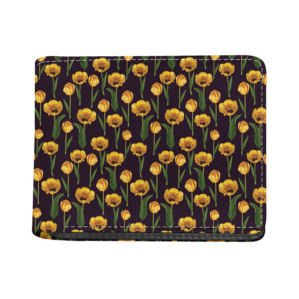 Yellow Tulip Flower Pattern Print Bifold Wallet