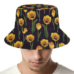 Yellow Tulip Flower Pattern Print Bucket Hat