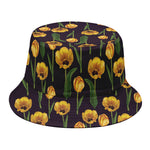 Yellow Tulip Flower Pattern Print Bucket Hat