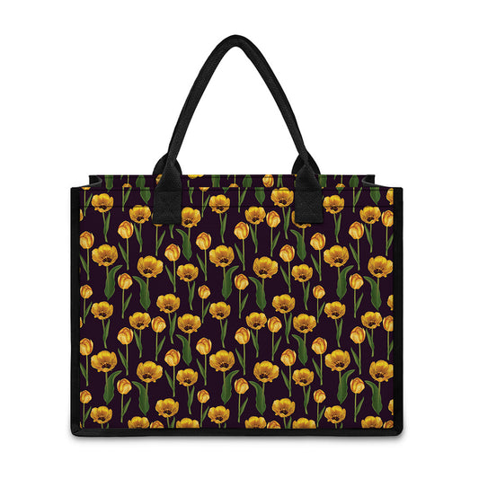 Yellow Tulip Flower Pattern Print Canvas Tote Bag
