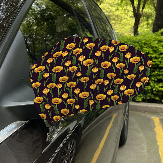 Yellow Tulip Flower Pattern Print Car Side Mirror Covers