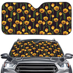 Yellow Tulip Flower Pattern Print Car Windshield Sun Shade