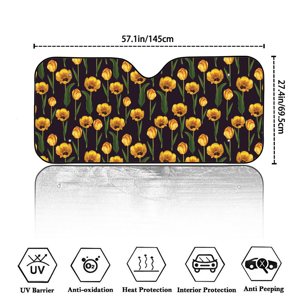 Yellow Tulip Flower Pattern Print Car Windshield Sun Shade