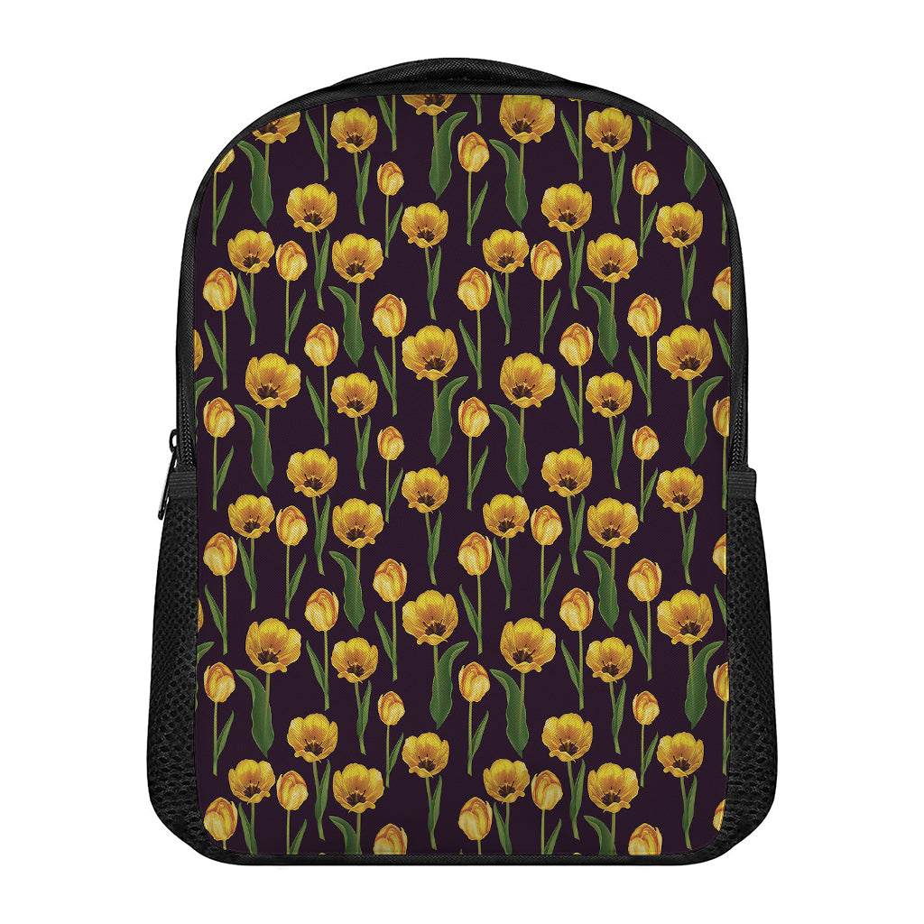 Yellow Tulip Flower Pattern Print Casual Backpack