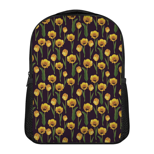 Yellow Tulip Flower Pattern Print Casual Backpack