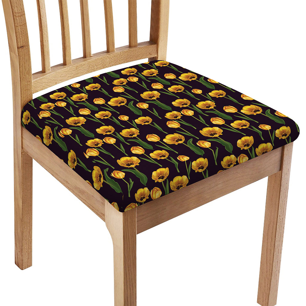 Yellow Tulip Flower Pattern Print Chair Cushion Cover