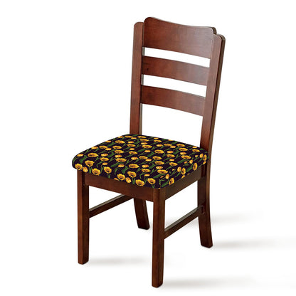 Yellow Tulip Flower Pattern Print Chair Cushion Cover