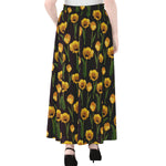 Yellow Tulip Flower Pattern Print Chiffon Maxi Skirt