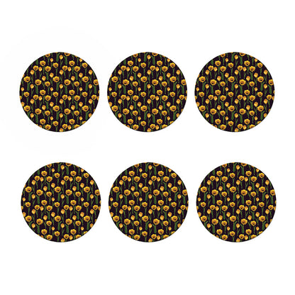 Yellow Tulip Flower Pattern Print Coaster Set