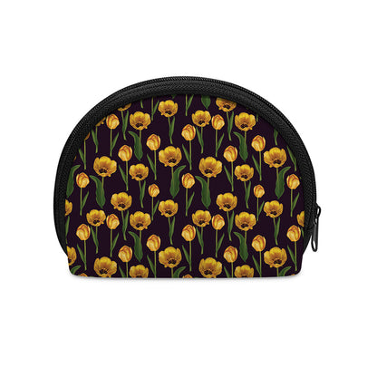 Yellow Tulip Flower Pattern Print Coin Purse