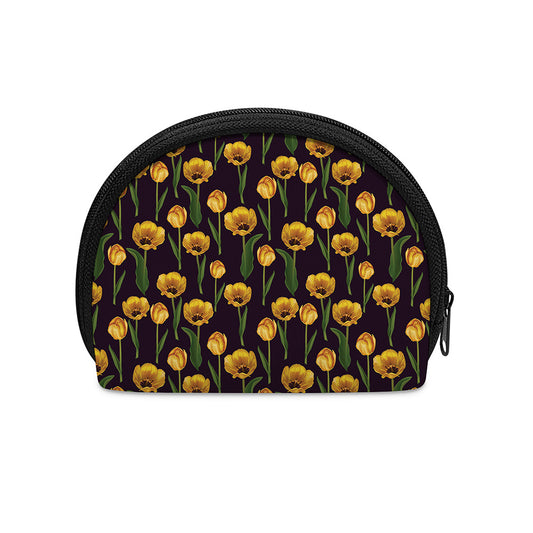 Yellow Tulip Flower Pattern Print Coin Purse