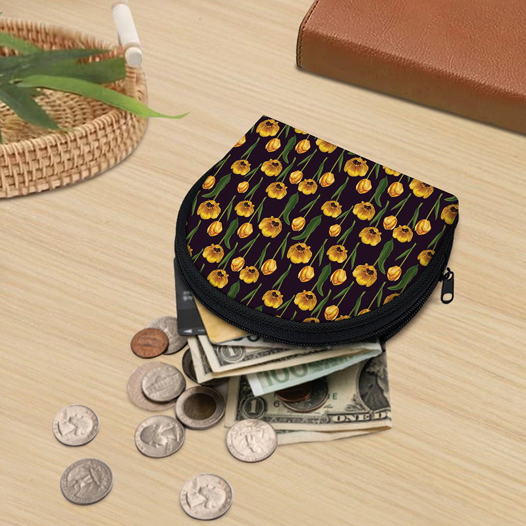 Yellow Tulip Flower Pattern Print Coin Purse