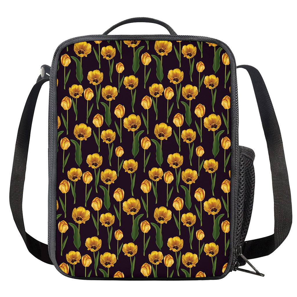 Yellow Tulip Flower Pattern Print Crossbody Lunch Bag