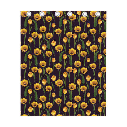Yellow Tulip Flower Pattern Print Curtain