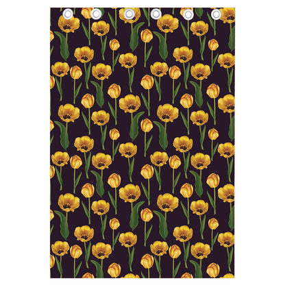 Yellow Tulip Flower Pattern Print Curtain