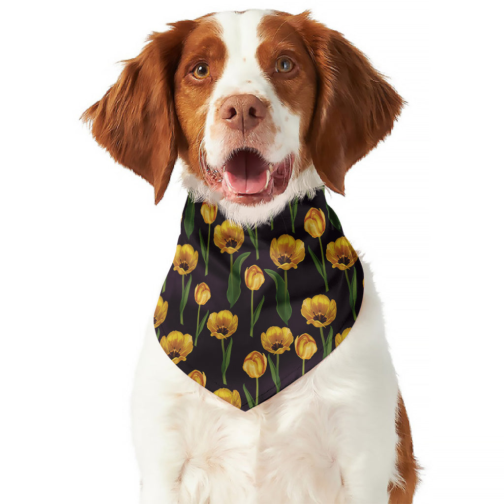 Yellow Tulip Flower Pattern Print Dog Bandana
