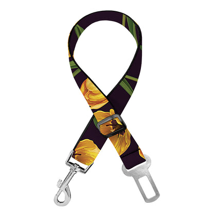 Yellow Tulip Flower Pattern Print Dog Seat Belt
