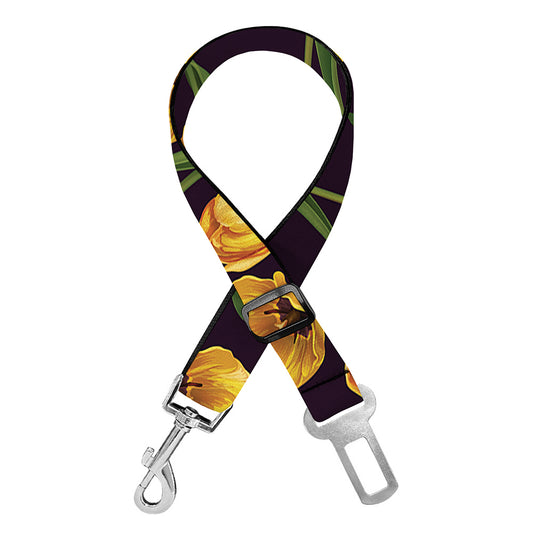 Yellow Tulip Flower Pattern Print Dog Seat Belt
