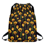 Yellow Tulip Flower Pattern Print Drawstring Backpack