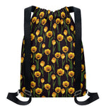 Yellow Tulip Flower Pattern Print Drawstring Backpack