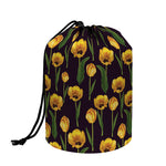 Yellow Tulip Flower Pattern Print Drawstring Makeup Bag