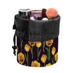 Yellow Tulip Flower Pattern Print Drawstring Makeup Bag