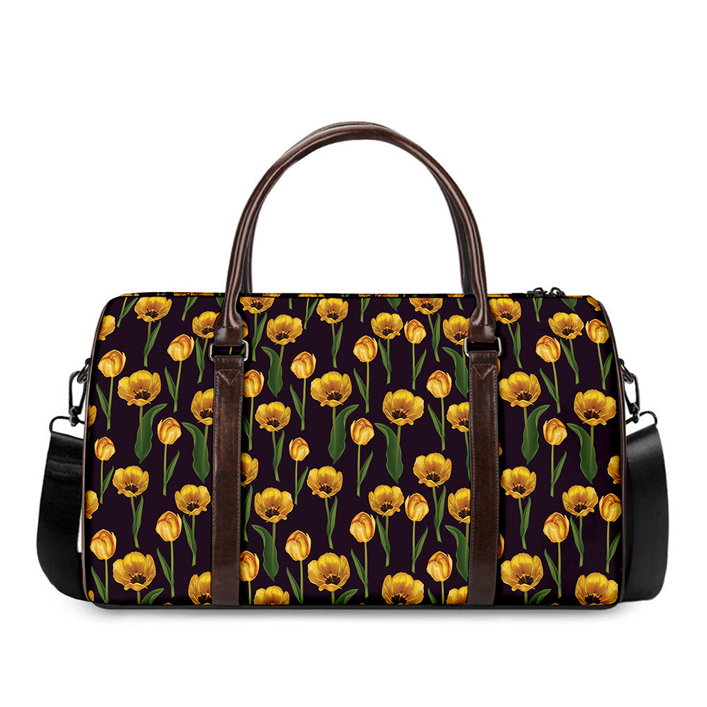 Yellow Tulip Flower Pattern Print Duffle Bag