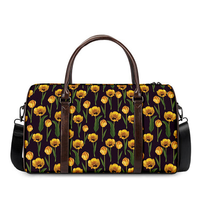 Yellow Tulip Flower Pattern Print Duffle Bag
