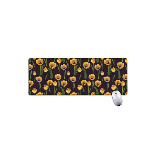 Yellow Tulip Flower Pattern Print Extended Mouse Pad