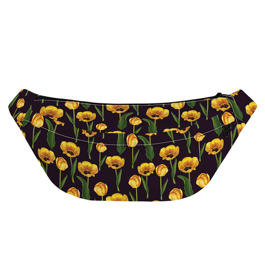 Yellow Tulip Flower Pattern Print Fanny Pack